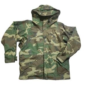 Army Mens Green Camouflage Hooded Front Zipper Parka Jacket Size Medium